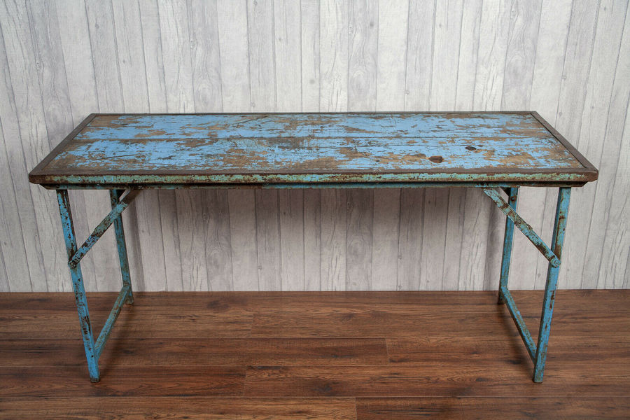 Trestle Table Vintage Industrial Blue Folding Tables Original Rustic
