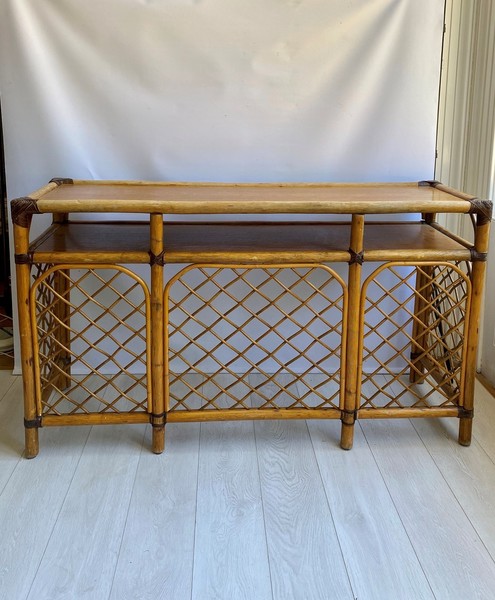 Vintage Bamboo And Rattan Console Table Vinterior