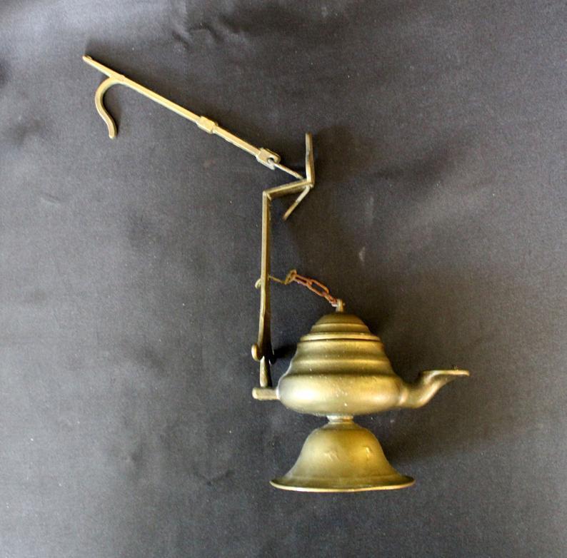 Antique Brass Whale Lamp, Betty Oil Lamp, Miner Lamp, Brass Oil Lamp