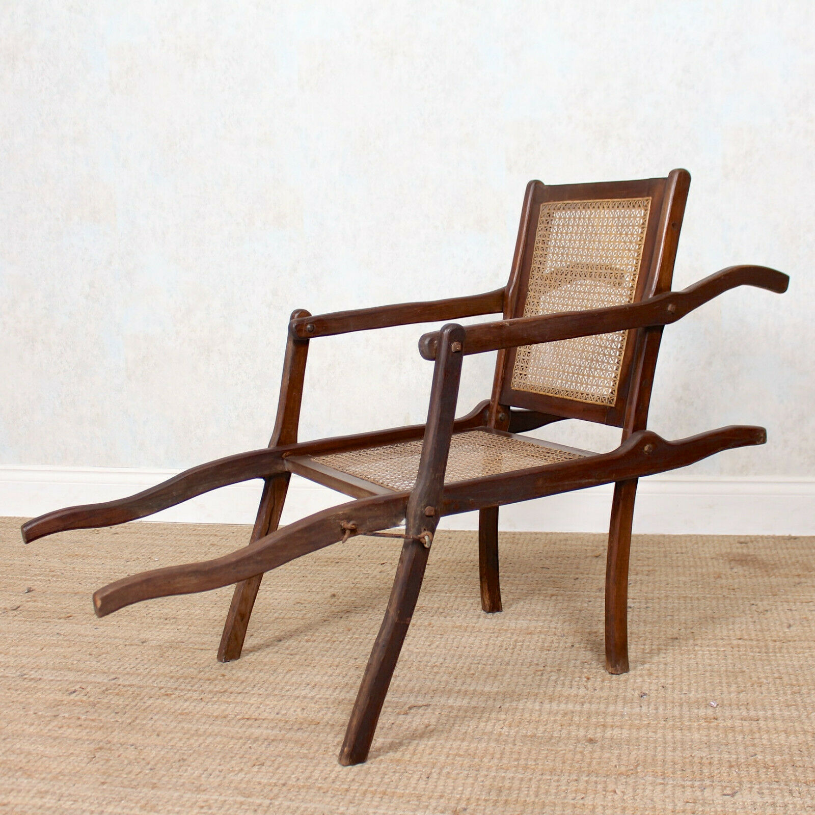 Antique Folding Bergere Cane Armchair Carved Chair Beech Vintage