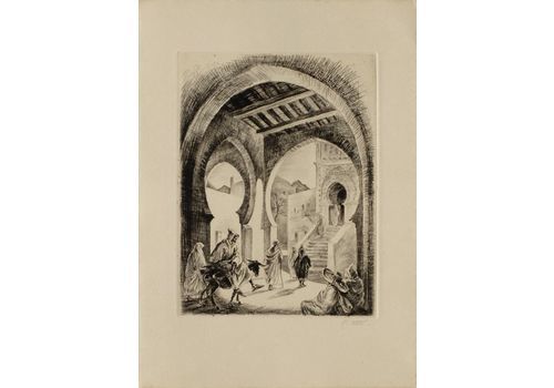 Cottet René (1902 1992)   Soft Size Engraving   Orientalist Street Scene In The Casbah