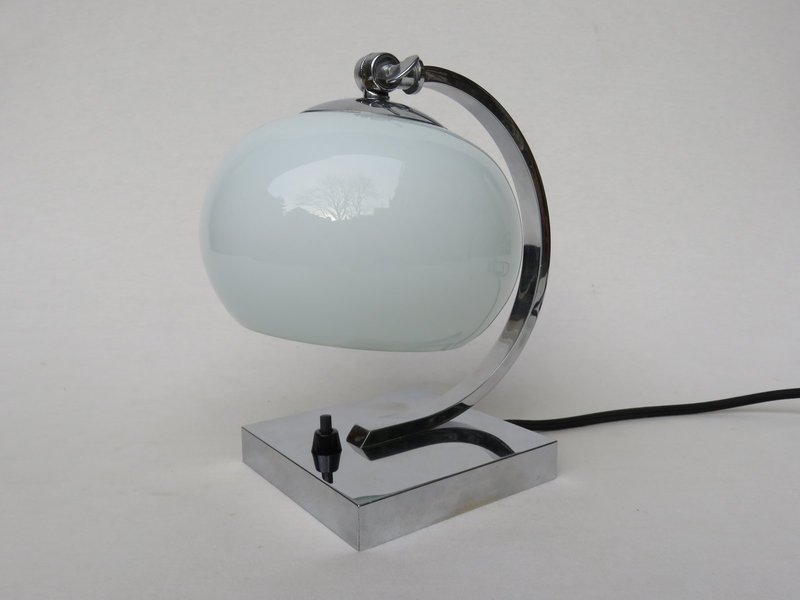 Small And Elegant Art Deco Chrome Plated Table Lamp With A White Glass Diffuser photo furniture
