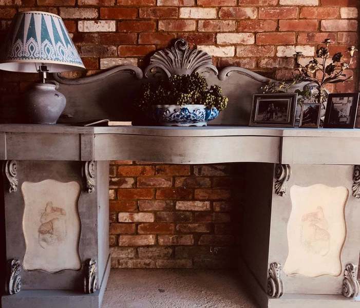 Large Antique Gustavian Desk/ French Grey Sideboard/Antique Keyhole