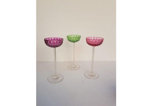 Antique Liquor Glasses With Filigree Edges From Josephinenhütte, Set Of 3