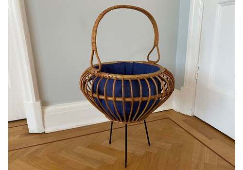Large 1960s Bamboo/ Rattan Sewing/Storage Worker Basket Great Condition Franco Albini Style