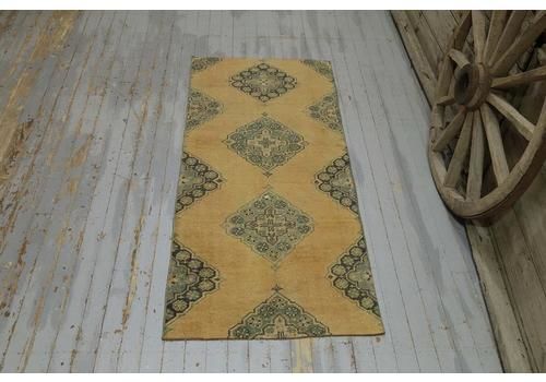 Orange Yellow Vintage Turkish Hallway Runner, Vintage Runner Rug, Oushak Orange Runner, Green, Pastel, Rug Runner Konya Faded Green