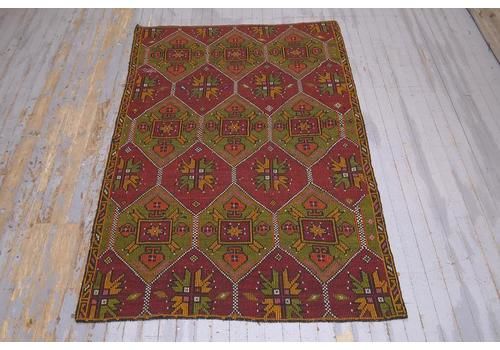 Turkish Kilim, Flatweave Rug, Vintage Kilim, Kilim Rug, Rustic, Farmhouse, Wool, Handwoven, Geometric, Burgundy Red, Pink, Orange
