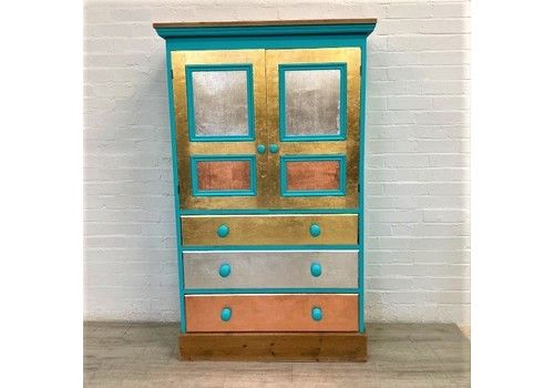 Linen Cupboard With Gold, Silver & Copper Leaf Painted In Azure Fusion Paint