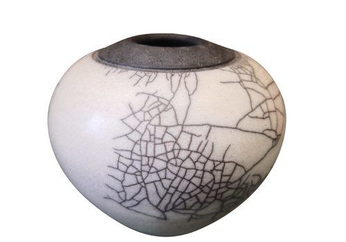 Studio Pottery Black And White Crackle Glaze Pot Possibly Native American