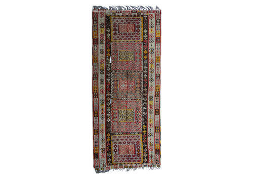 Large Antique Kilim Rug, Handwoven Geometric Turkish Flat Weave Carpet 158x438 Cm