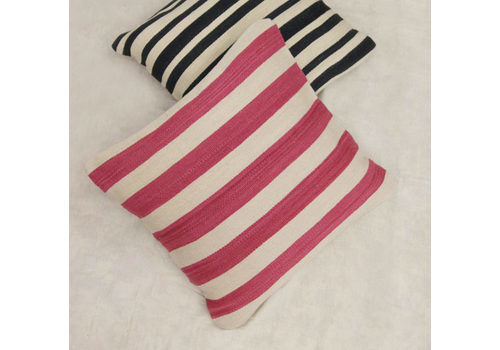 Large Striped Kilim Pink Cream Cushion Cover, Handwoven Scatter Cushion