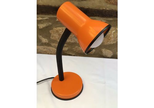 Retro 1980s Orange & Black Italian Metal Gooseneck Desk Lamp