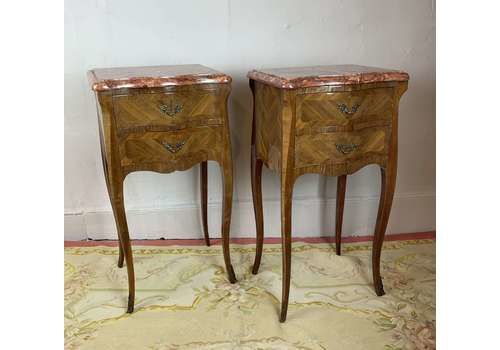 Pair Of French Parquetry Bedside Chests In Louis XVI Style