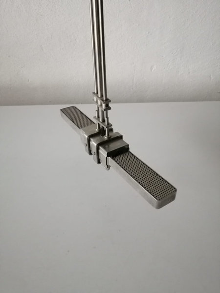 Relco Industrial Style Double Socket Linear Suspension Lamp, 1970s Milano Italy photo furniture