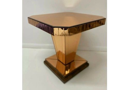 1930s Art Deco Rose Gold Mirrored Table On Plinth With Wooden Base