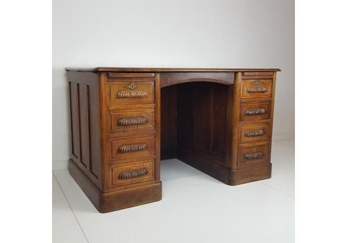 American Antique Oak Panelled Pedestal Desk