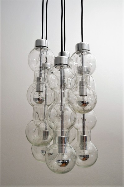 German Bubble Ice Glass And Chrome Cascade Chandelier Or Pendant German Bubble Ice Glass And Chrome Cascade Chandelier Or Pendant Lamp By Doria 1980 Leuchten Germany Vinterior