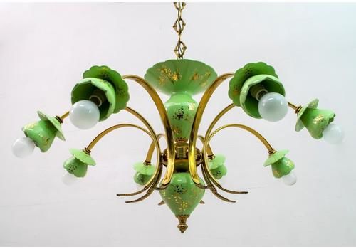 Neoclassical Style 8 Iight Italian Porcelain And Brass Chandelier, 1960s