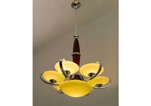 Art Dèco Italian Chrome And "Incamiciato" Glass Chandelier, 1930s