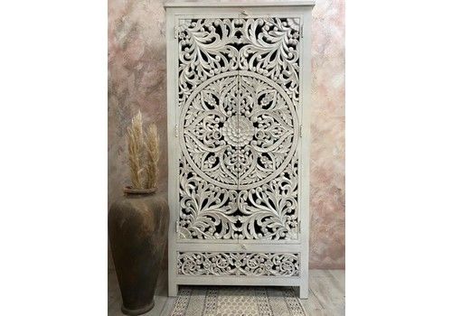 Open Carved Armoire Made From Mango Wood