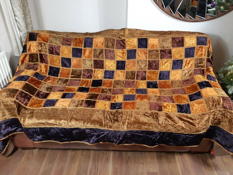 Large Vintage Authentic Hand Made Indian Embroidered Patchwork Bed Sofa Throw Vinterior