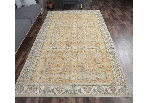 6x10 Floral Bordered | Turkish Vintage Orange Area Rug, Oushak Handmade Wool Carpet, Farmhouse Decor, One Of A Kind, Made In Anatolia