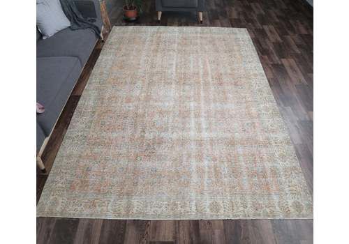 Vintage Turkish Rugs, Oushak Distressed Oriental Carpet, Faded Orange Bohemian Farmhouse Decor Living Room Rug, One Of A Kind, Anatolia