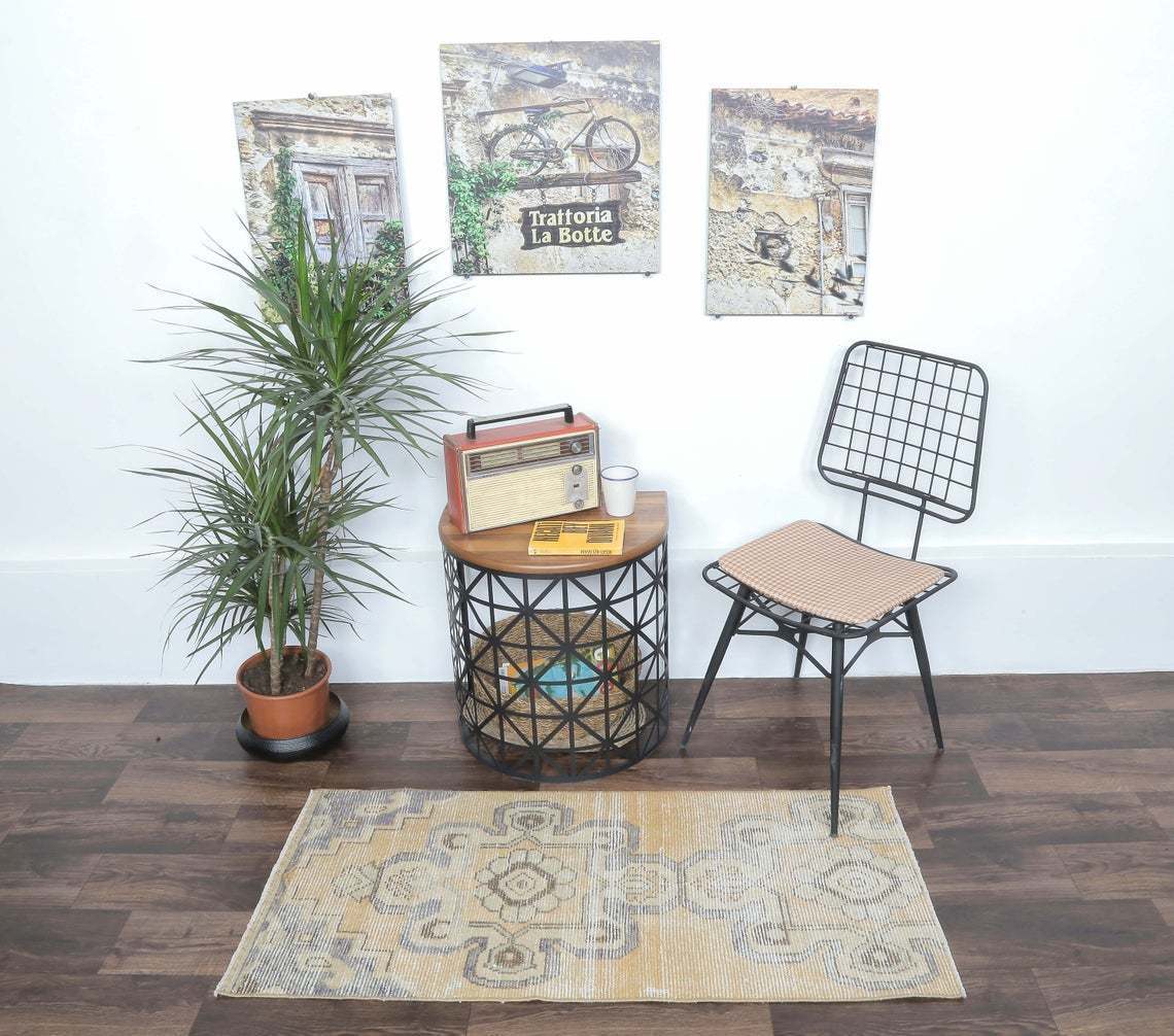 2x4 Turkish Vintage Oushak Runner, Oriental Yellow Handmade Wool Rug, Hallway & Kitchen Rugs, Farmhouse Decor, One Of A Kind, Anatolia
