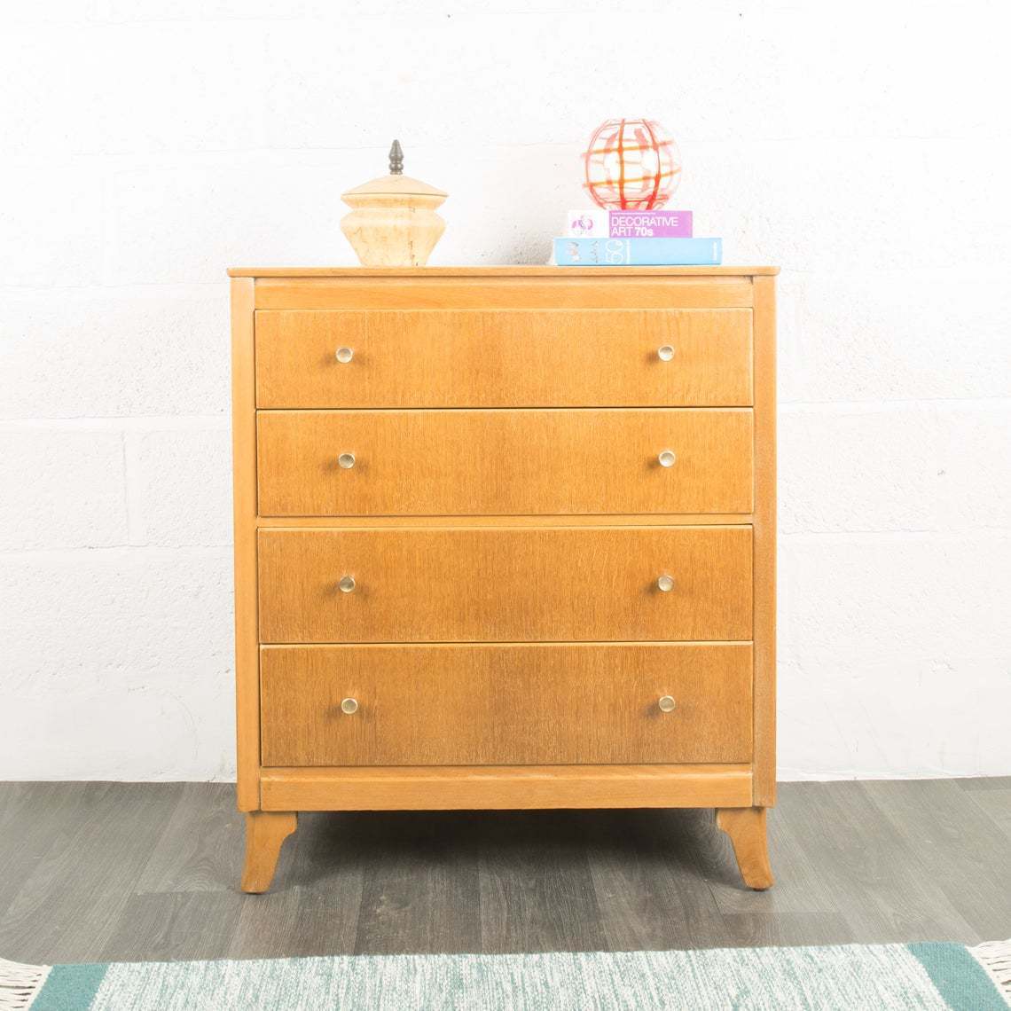 Vintage Retro Oak Veneer Chest Of Drawers Made By Lebus Furniture 1960s
