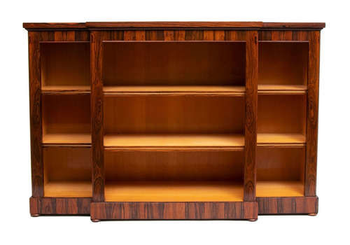 19th C Rosewood Breakfront Bookcase Brass Inlaid C.1870