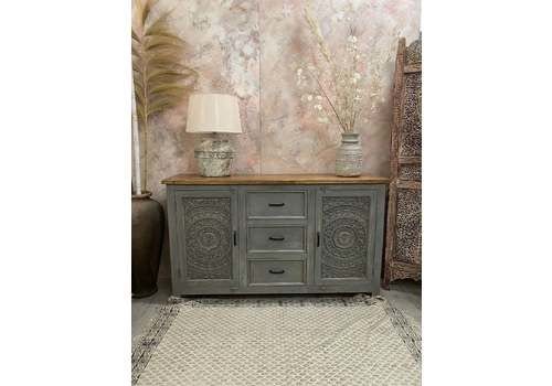 Carved Mango Wood Sideboard In Grey Or White Washed