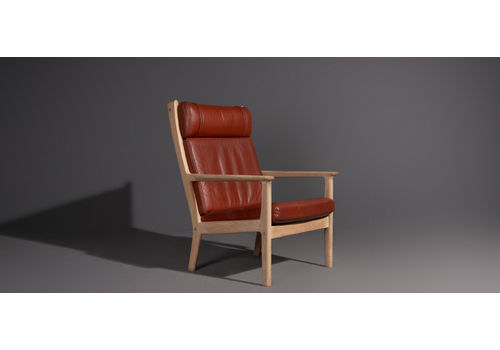 Hans J. Wegner Armchair Model Ge265, Reddish Brown Leather