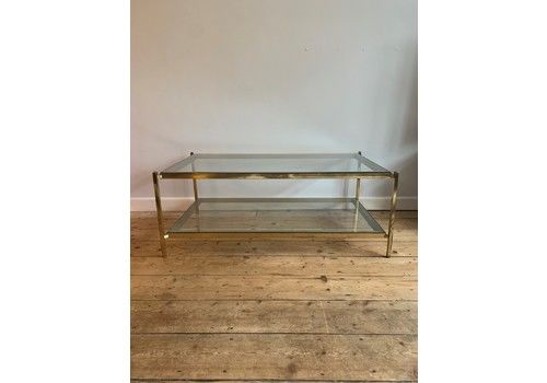 Mid Century Brass & Glass Two Tier Coffee Table