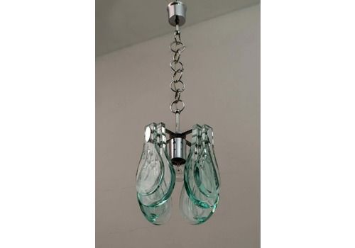 Mid Century Modern Italian Chrome And Thick Glass Pendant By Veca, 1960s