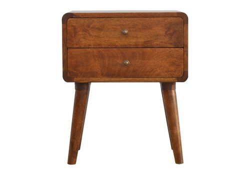 2 X Mid Century Modern Style 2 Drawer Curved Chestnut Bedside Table