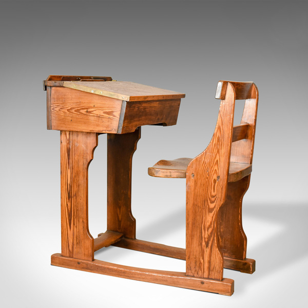 Antique School Desk, Elm, Pitch Pine, Geo M Hammer & Co Ltd London, Circa 1910 Antique School Desk, Elm, Pitch Pine, Geo M Hammer & Co Ltd London, Circa 1910