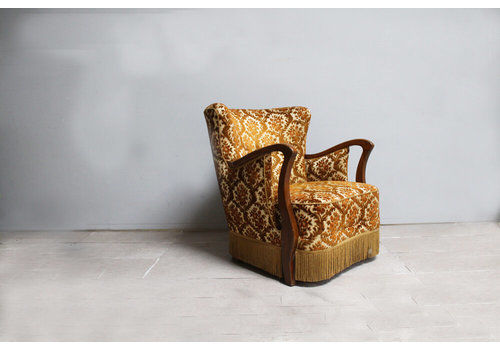 1970s Gold Flocked Armchair