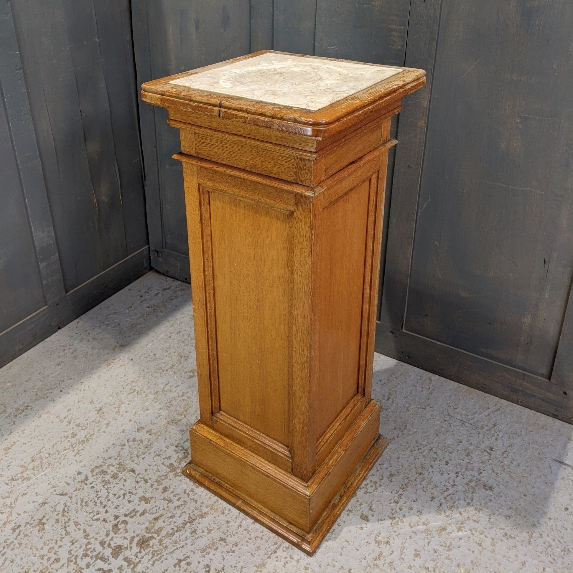 Vintage Oak Marble Statue Plant Pedestal Stand Vinterior