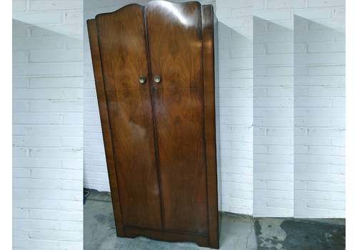 Art Deco Walnut Wardrobe Armoire Vintage 1950's Bedroom Furniture Kingsway Furniture