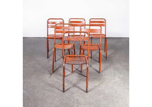 1950’s Original Red French Tolix T2/T1 Metal Dining Chairs – Harlequin Set Of Six