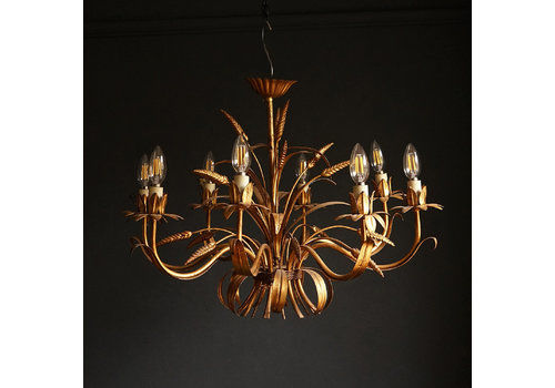 Large Eight Light Gilt Tole Wheatsheaf Chandelier