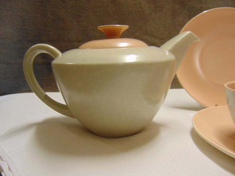 Vintage 1950s Poole Pottery Teapot, Teacup, Saucer And Teaplate