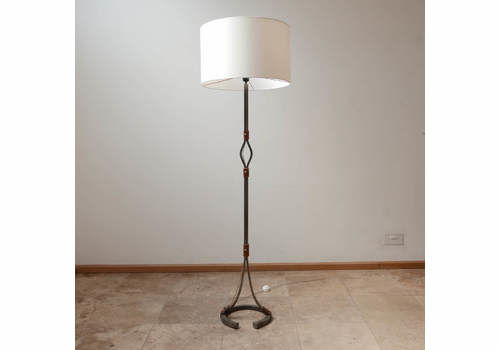 Mid Century Leather And Iron Floor Lamp By Jean Pierre Ryckaert