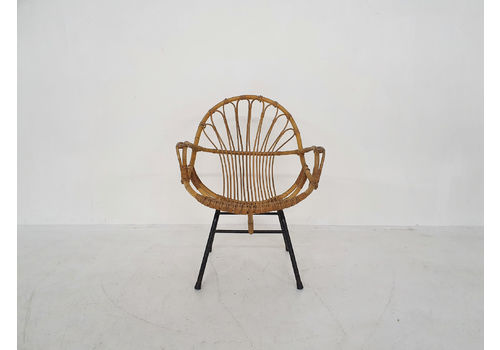 Rohe Noordwolde Rattan And Metal Lounge Chair, The Netherlands 1950s