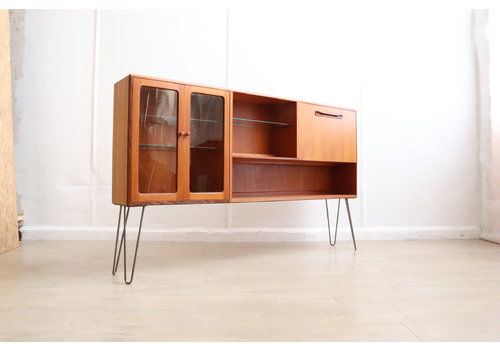 Mid Century Teak Sideboard Drinks Display Cabinet By G Plan Fresco Highboard Bookshelf On Industrial Hairpin Legs