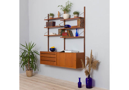Royal Poul Cadovius Teak Wall Unit With 2 Cabinets And 6 Shelves, 60s.