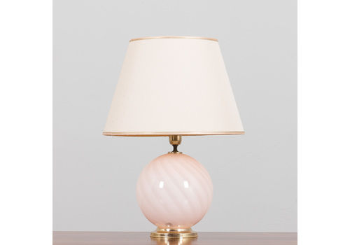 Italian Swirl Pink Murano Glass Table Lamp With Brass Details From 1970s