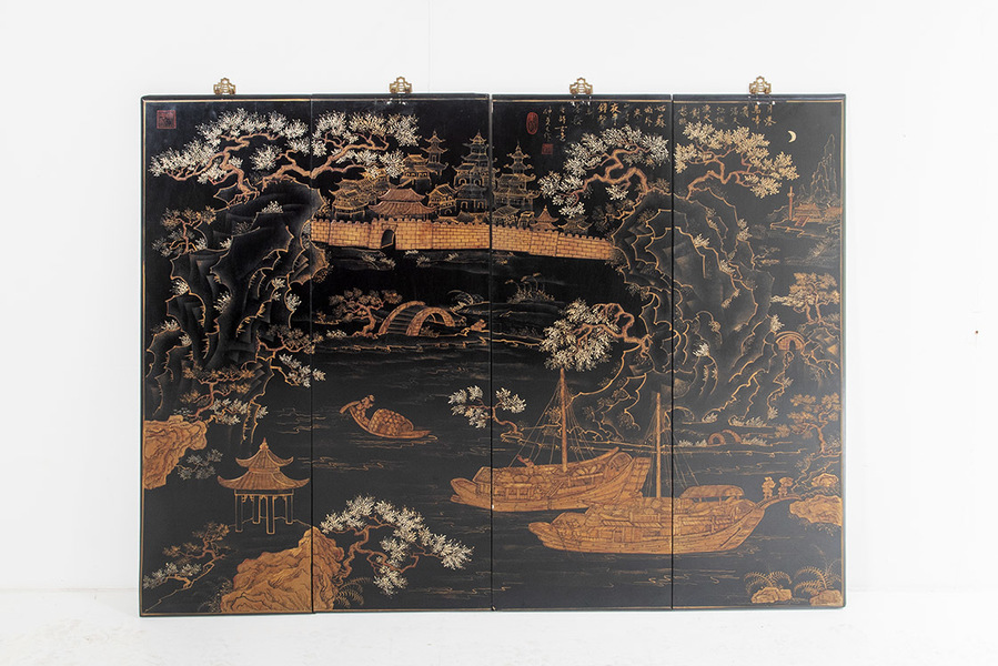 19th Century Wooden Chinese Wall Décor Oriental Chinoiserie Wall Art