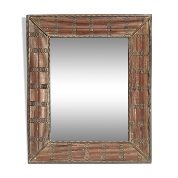 Rattan Wicker Bamboo Ripple Frame Mirror, Pair Possible Vinterior