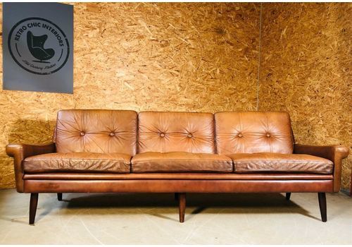 Vintage Danish Mid Century Svend Skipper Cognac 3/4 Person Sofa 1966